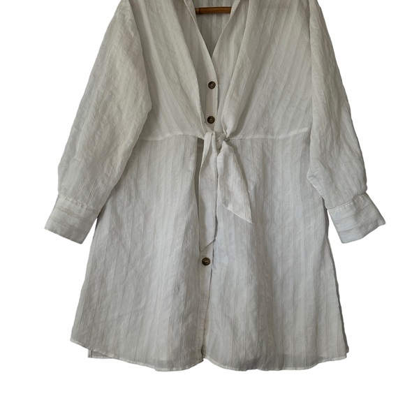 Zara | Tie Front Striped Button Front Tunic Top Size M - Picture 3 of 10
